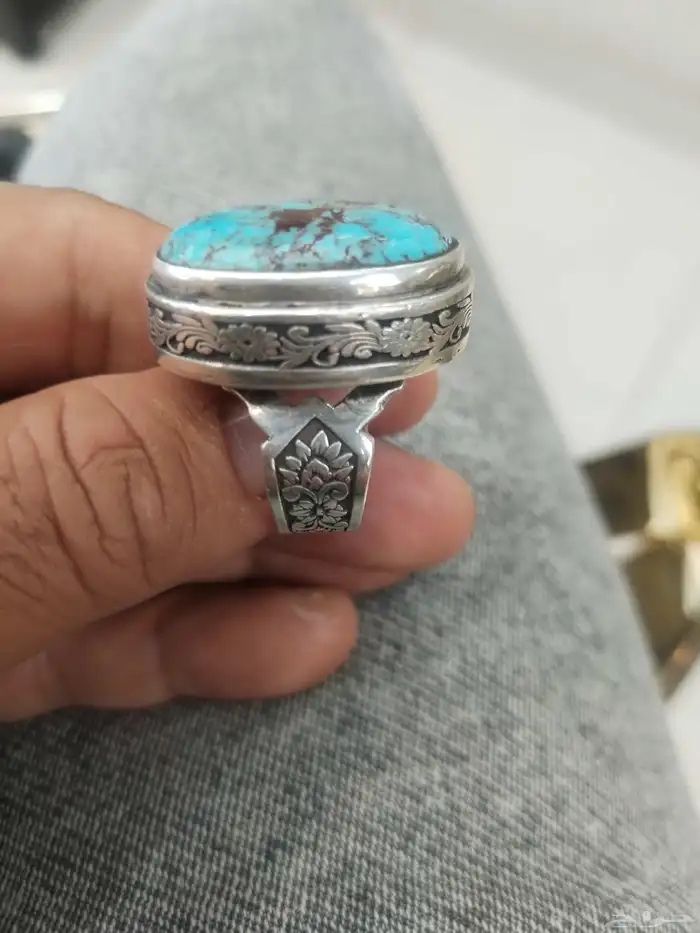 خاتم فضه 925 حجر فيروز سيناوي 0