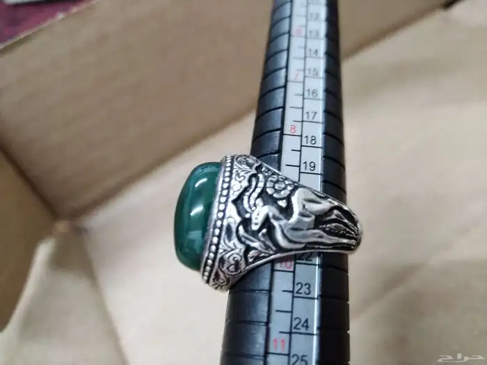 خاتم فضه جاد بورمي غير صافي اخضر طبيعي ع الشرط 11