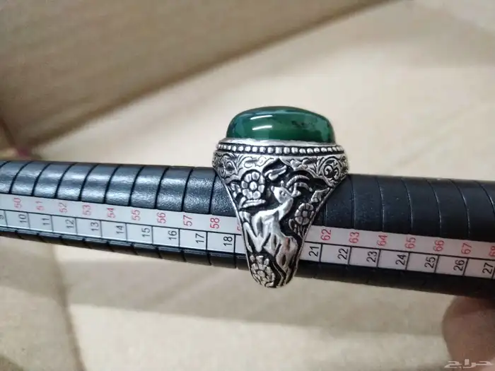 خاتم فضه جاد بورمي غير صافي اخضر طبيعي ع الشرط 12
