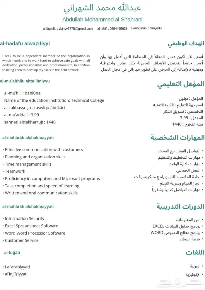 سيره ذاتيه احترافيه 1