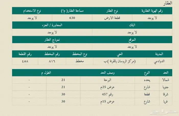 للبيع أرض في مخطط الروسان بالقرنه 2