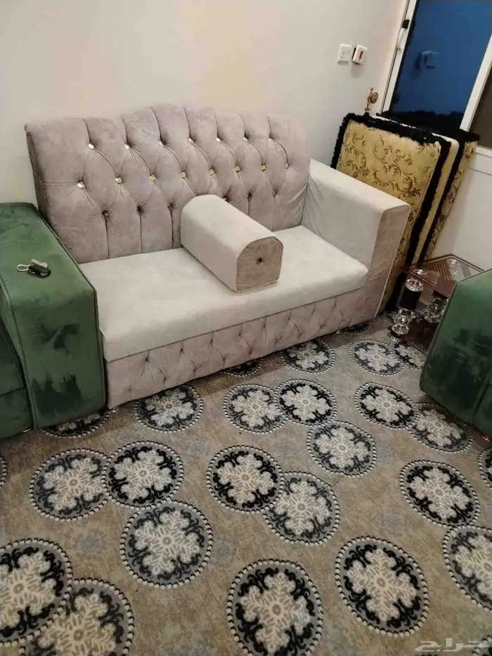 كنب زاويتين اخضر ورمادي نضيف جدا 1