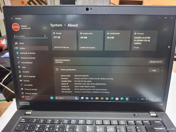 لابتوب لينوفو ثينك باد THINKPAD T14 بحالة ممتازة 6