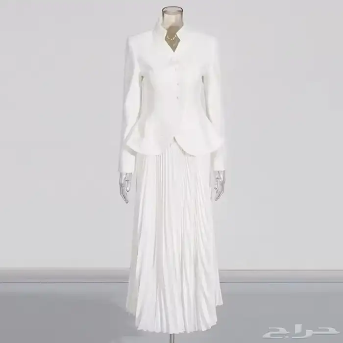 فستان ابيض قطعتين ناعم مقاس L 0