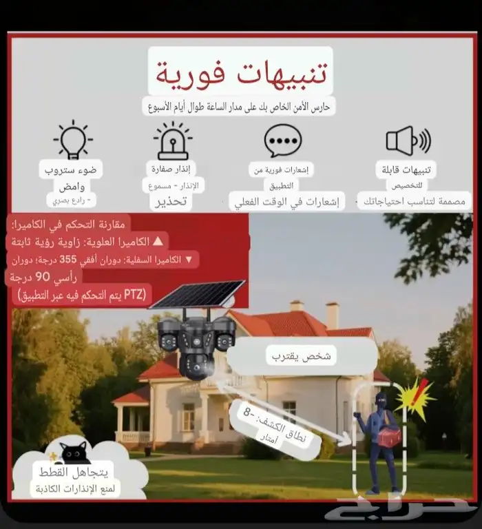 كاميرا مراقبة طاقة شمسية شريحة 3 عدسات 4
