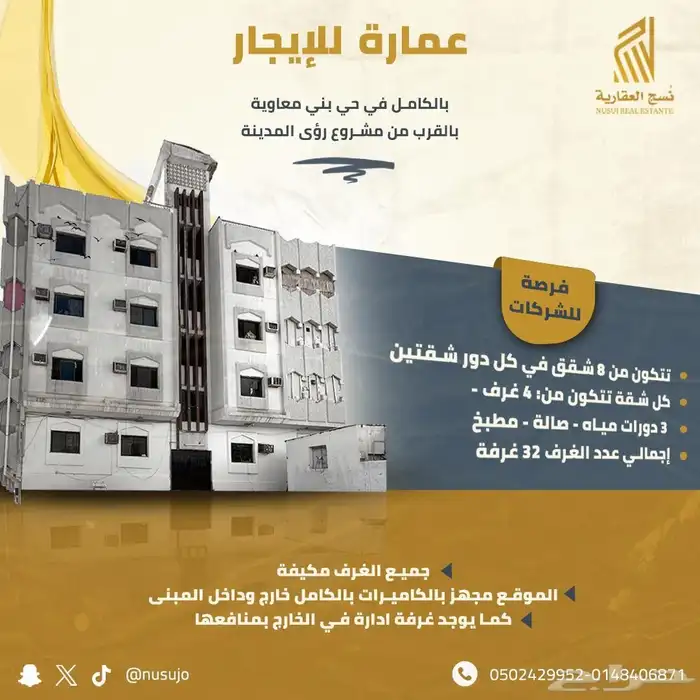عمارة للايجار حي بني معاوية بالقرب من رؤى المدينة 0