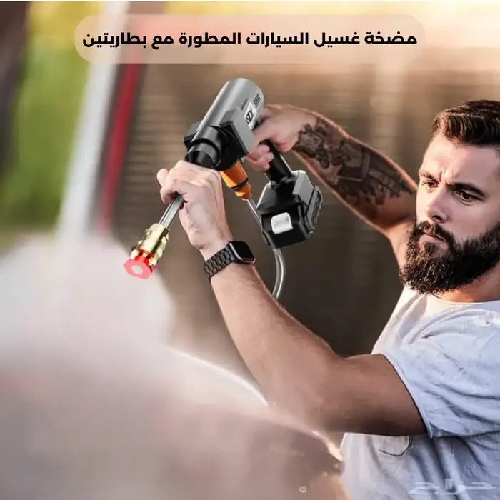 مضخة غسيل سيارات لاسلكية مزودة ببطاريتين قابلة للشحن 3