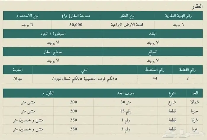 مزرعة للبيع نجران مخطط الحصينية الزراعي 1