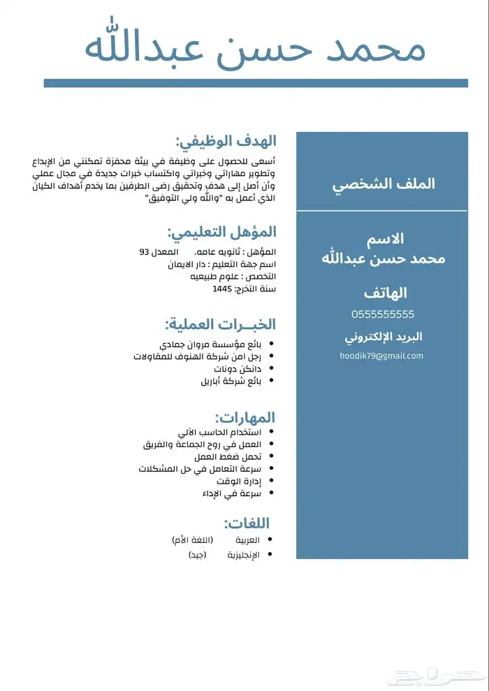 سيره ذاتيه احترافيه ب15 5