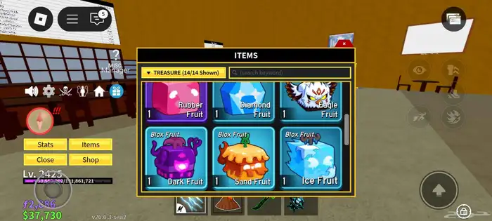 حساب روبلكس ماب المزرعه و ماب السرقه و ماب blox fruit 25
