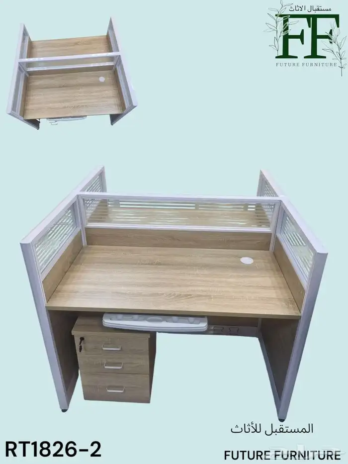 طاولة مكتب جديدة باللون الأبيض والبيج والعسل مع طاولة اجتماع 3