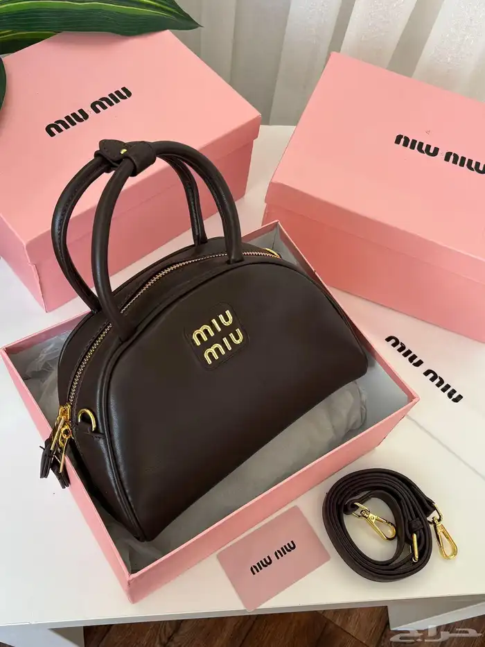 متجر_كاتشي شنطة جلد ميوميو اركادي لون بني داكن بمقابض علوية 6