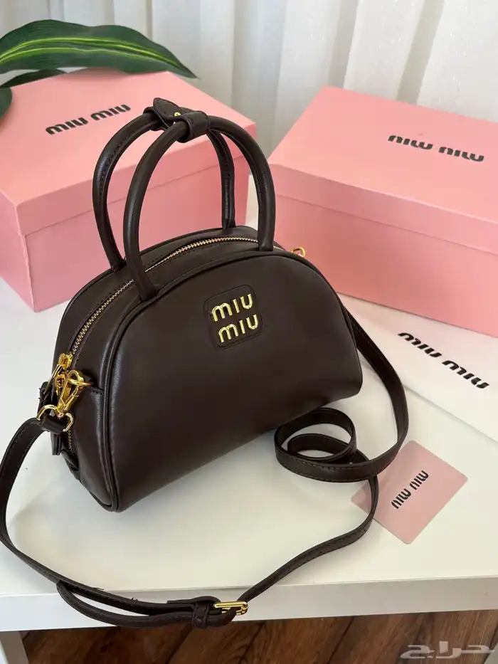 متجر_كاتشي شنطة جلد ميوميو اركادي لون بني داكن بمقابض علوية 2