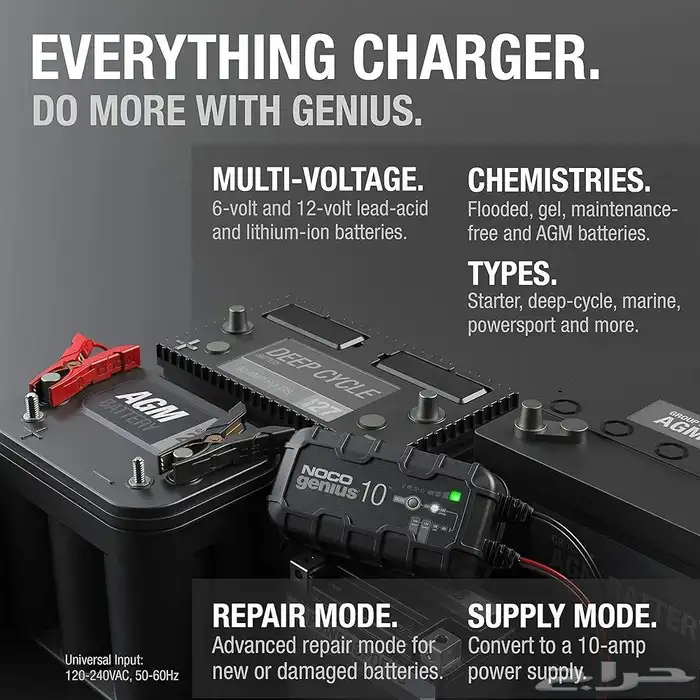 شاحن ومزود للطاقة لبطاريات السيارات والدبابات NOCO GENIUS10 2