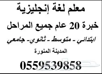 معلم لغة إنجليزية لجميع المراحل 0