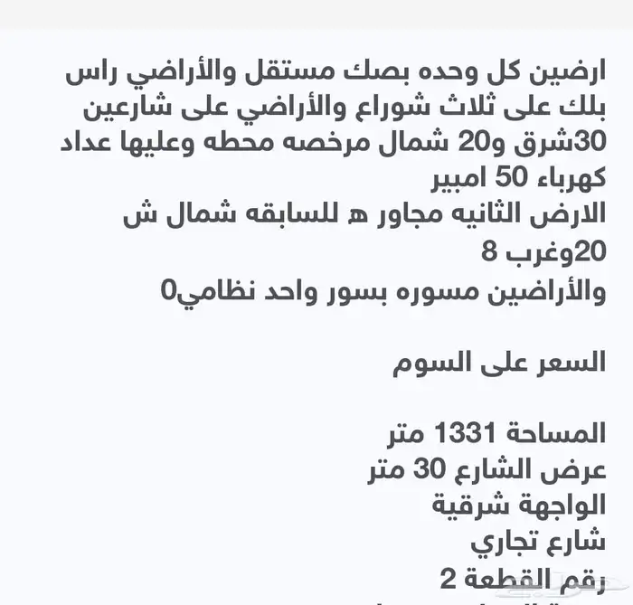أرض تجاريه عليها ترخيص محطه 0