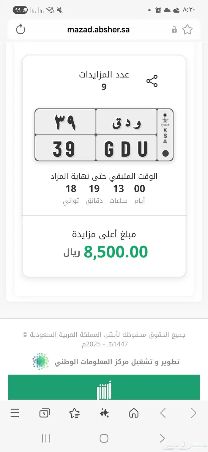 لوحة مميزة اسم ورقمين 0