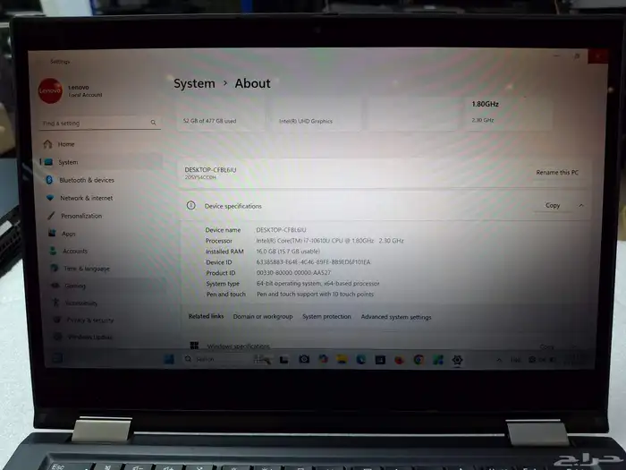 لابتوب وتابلت Lenovo X13 yoga بمواصفات عالية وحالة ممتازة 5