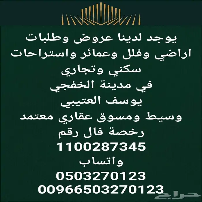 مطلوب للشراء اراضي في حي الخليج العربي في مدينة الخفجي 0