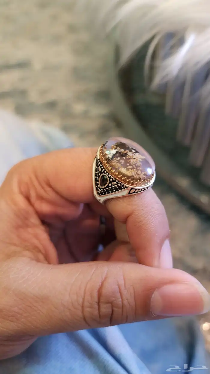 نوادر العقيق الطحلبي خاتم فضه انيق 0