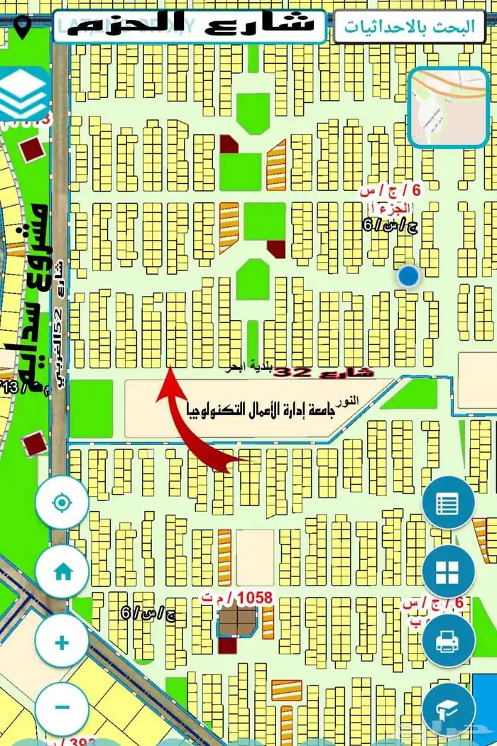 للبيع أرض حي النور مخطط 6ج س أ شارعين 32 15 0