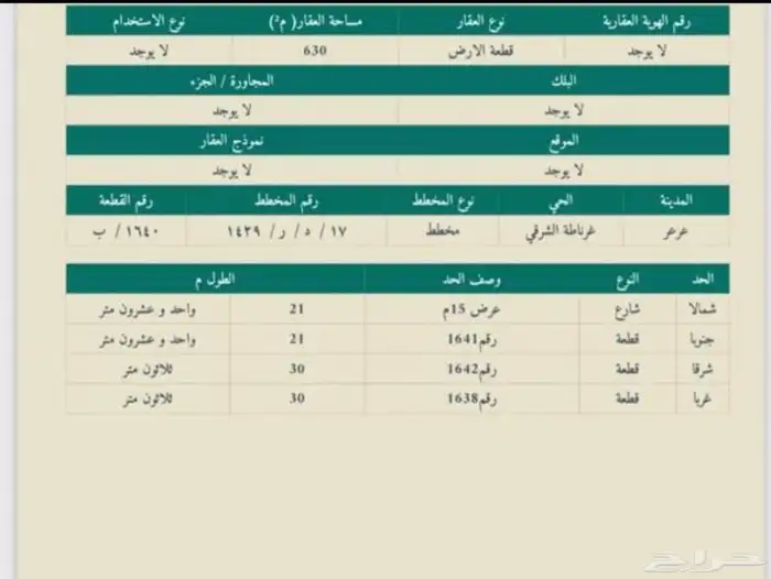 للبيع أرض سكنية في مخطط غرناطة الشرقي 2