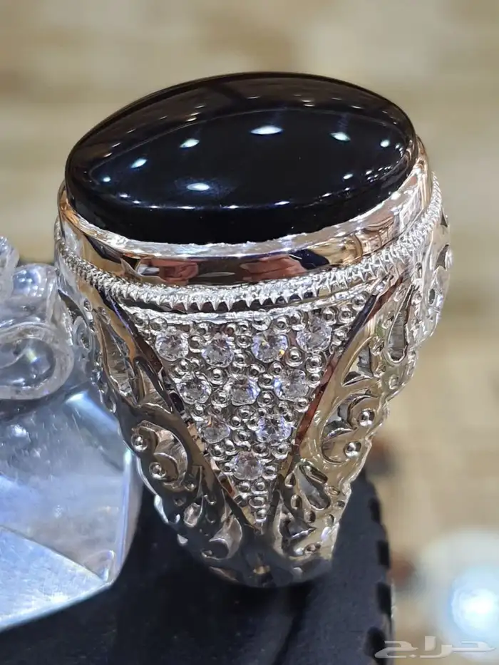 خاتم عقيق يماني اسود طبيعي 4