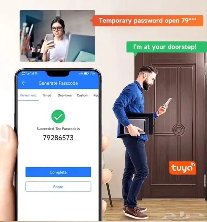 قفل باب الكتروني بصمه وكارت. واي فاي 3