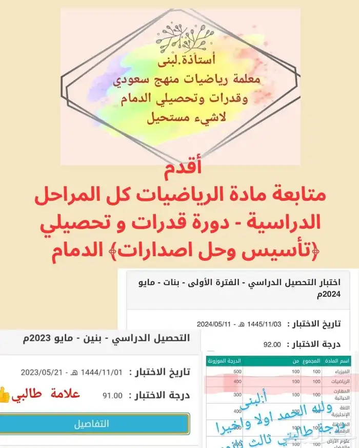 معلمة رياضيات وقدرات وتحصيلي بالدمام حي الحمراء 0