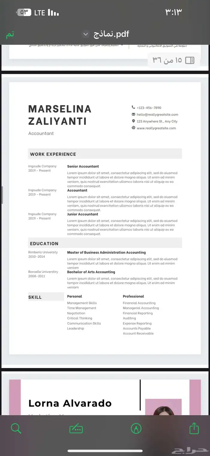 تصاميم سيرة ذاتية CV احترافية ATS 16