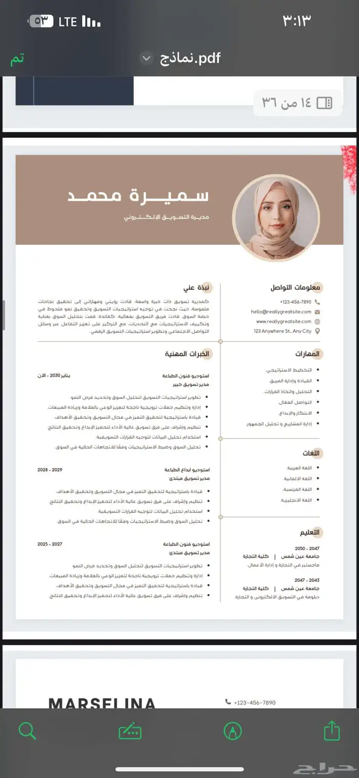 تصاميم سيرة ذاتية CV احترافية ATS 13