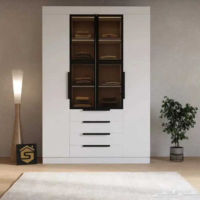 دولاب ملابس بأبواب زجاج وأدراج 3