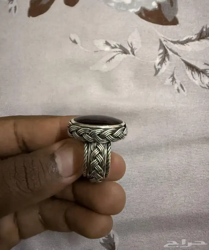 خاتم فضه سلك بعقيق كرزي يماني 0