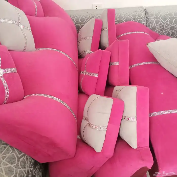 1--(( كنب لون زيتي تصميم L عدد3قطع كنب بيج3قطع 3