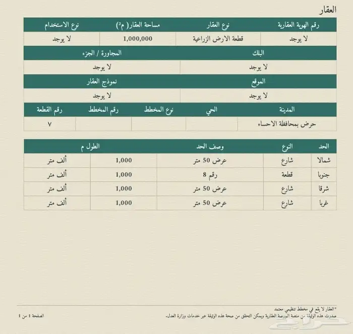 للبيع ارض زراعية في حرض بمحافظة الأحساء على السوم 0