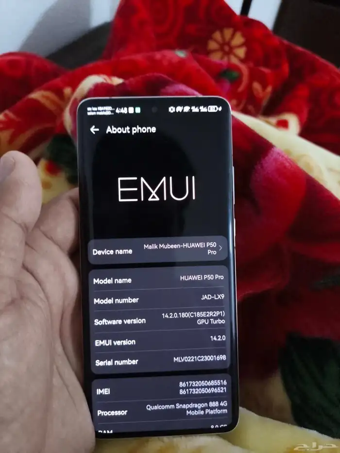 Huawei p50 pro condition used but New mobile box and charger 6
