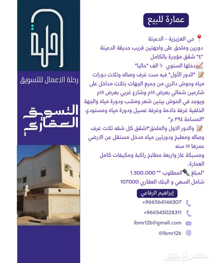 عمارة للبيع دورين وملحق موقعها مميز واجهتين 0