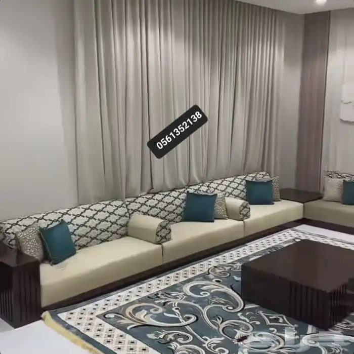 كنب ارضي مجالس مغربية مساند ستائر تفصيل وتنجيد 36