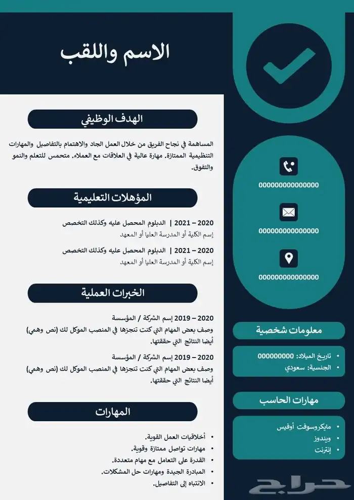 سيرة ذاتية احترافية باللغة العربية أو الإنجليزية 1