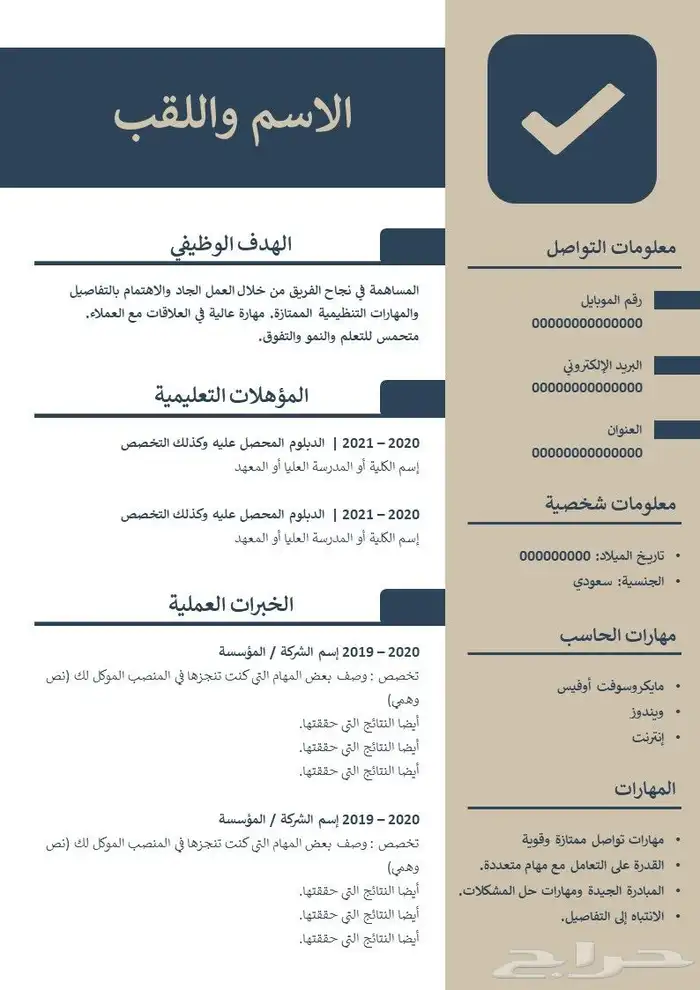 سيرة ذاتية احترافية باللغة العربية أو الإنجليزية 0
