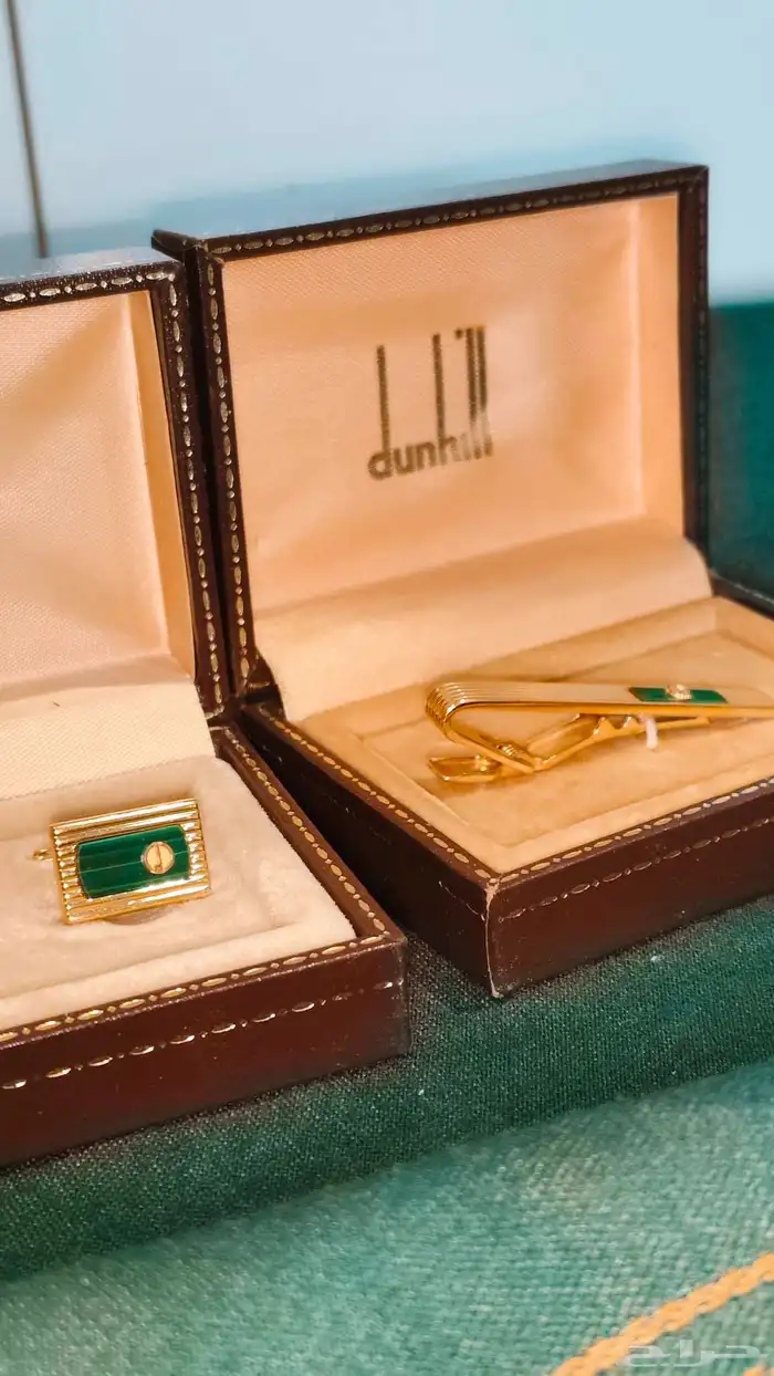 طقم كبك وكليب تاي دنهل dunhill حجر ملاكيت نادر 2