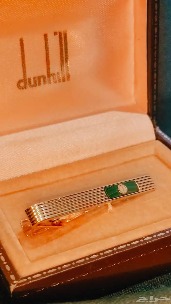 طقم كبك وكليب تاي دنهل dunhill حجر ملاكيت نادر 3