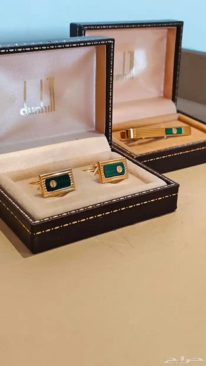 طقم كبك وكليب تاي دنهل dunhill حجر ملاكيت نادر 0