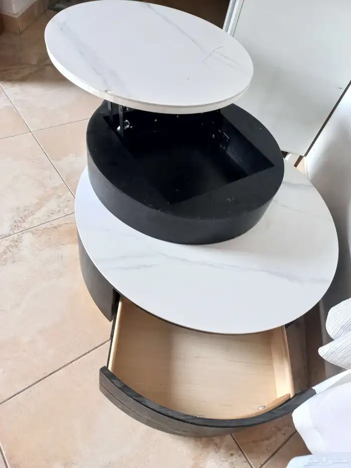 طاولة دائريه رخام قابله للفصل مع ادراج جانبيه وتحكم بالرخام 2