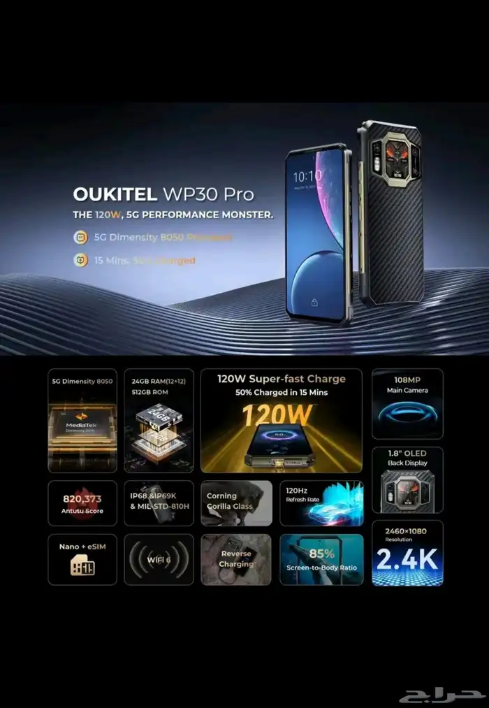 هاتف أوكيتيل WP30 Pro 5G وعرة 12 جيجابايت 512 جيجابايت 4