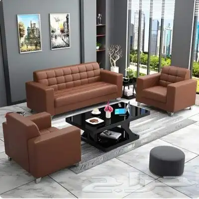 اثاث المكتبي كنب جلد قويس متوفر جديد مودرن التصميم 1