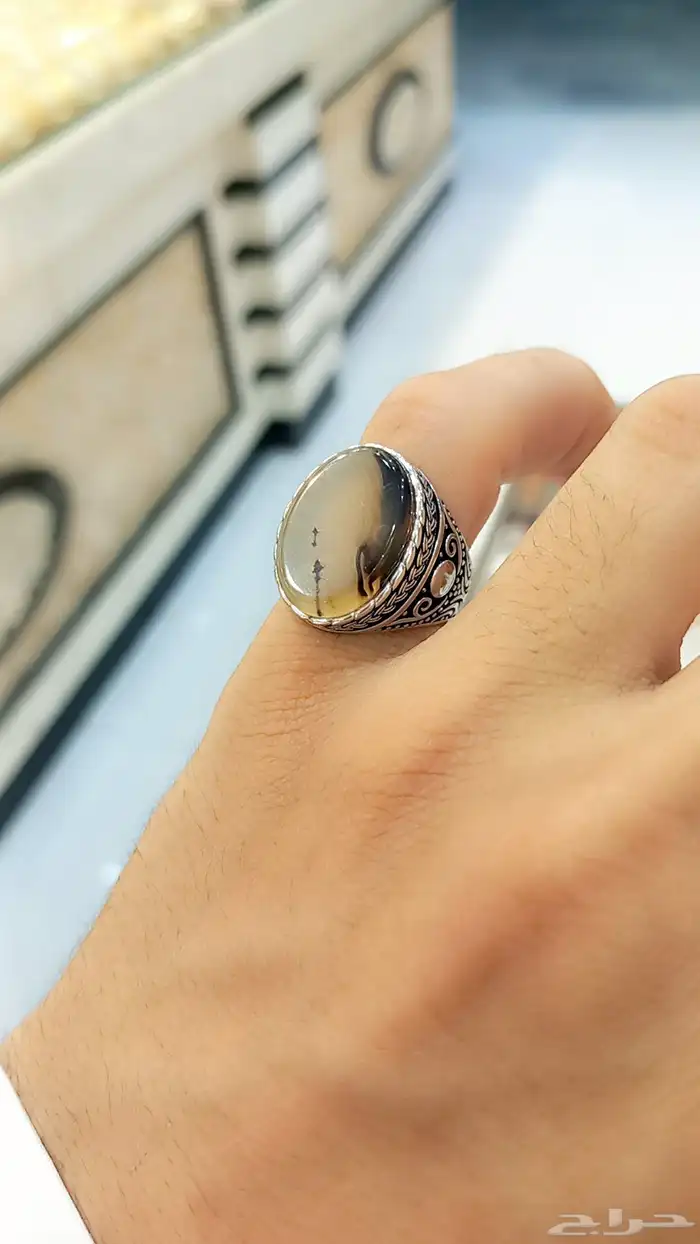 خواتم فضه عقيق اصلي رجالي 4