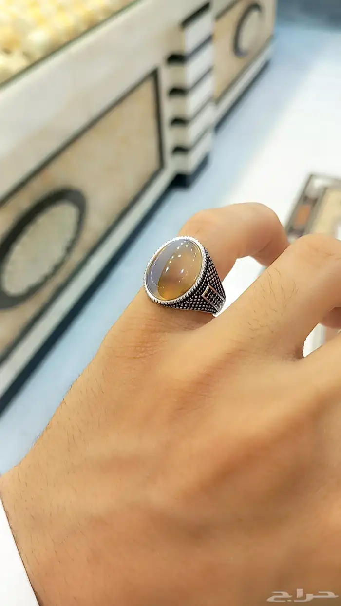 خواتم فضه عقيق اصلي رجالي 2