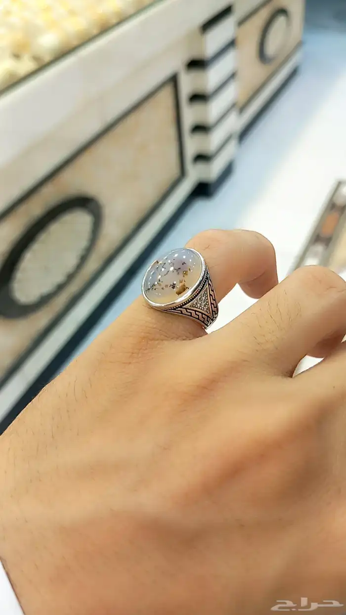 خواتم فضه عقيق اصلي رجالي 9