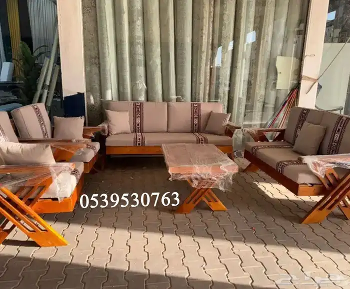 كراسي خشب اطقم سبع انفار جلسات خارجي على حسب التفصيل اشكال 4